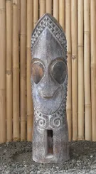 Tiki Polynnesian Statue from coconut wood, about 80cm high with black and white color 